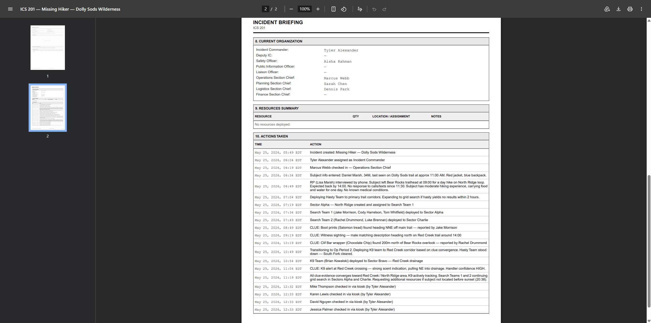 Product screenshot — ICS form auto-fill