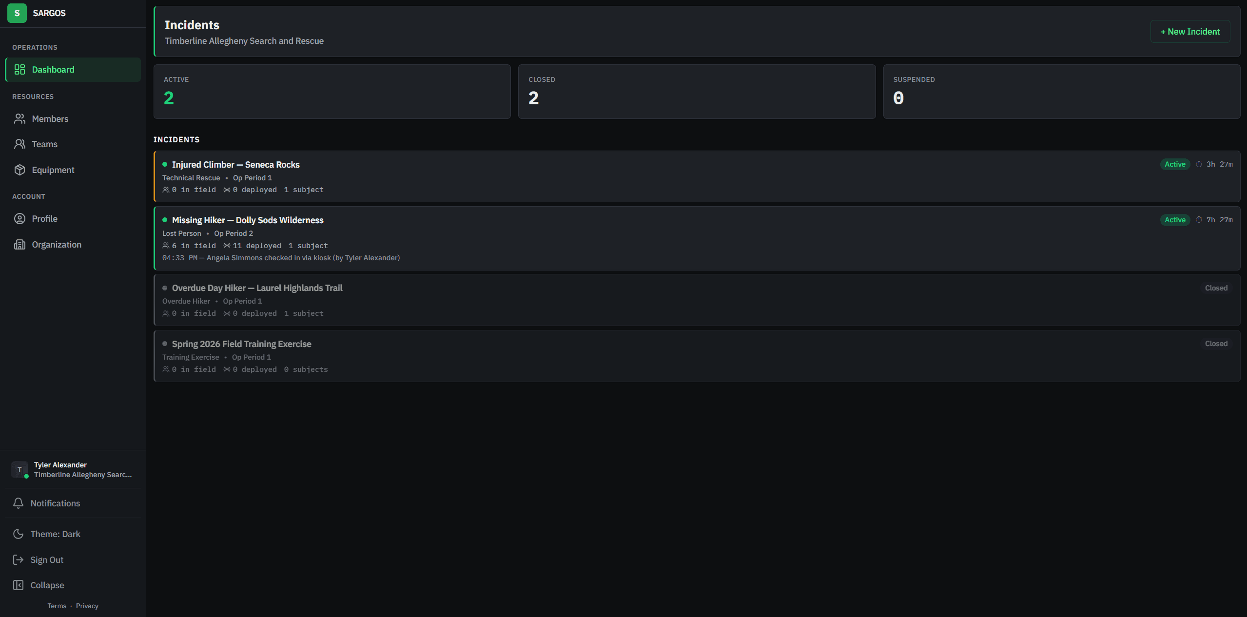 Product screenshot — Incident overview