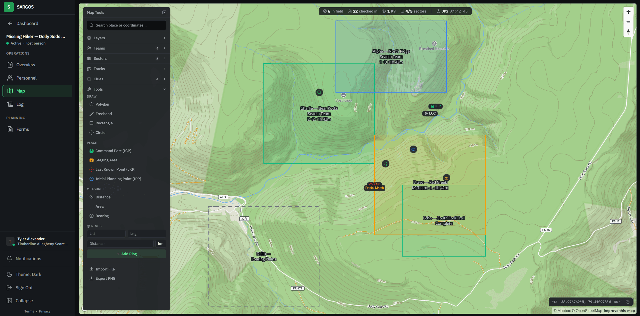 Product screenshot — SAR mapping interface