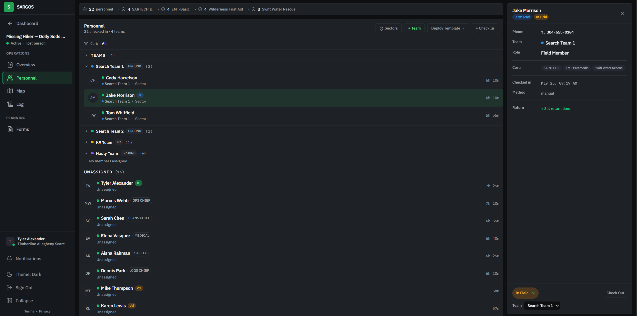 Product screenshot — Personnel status board