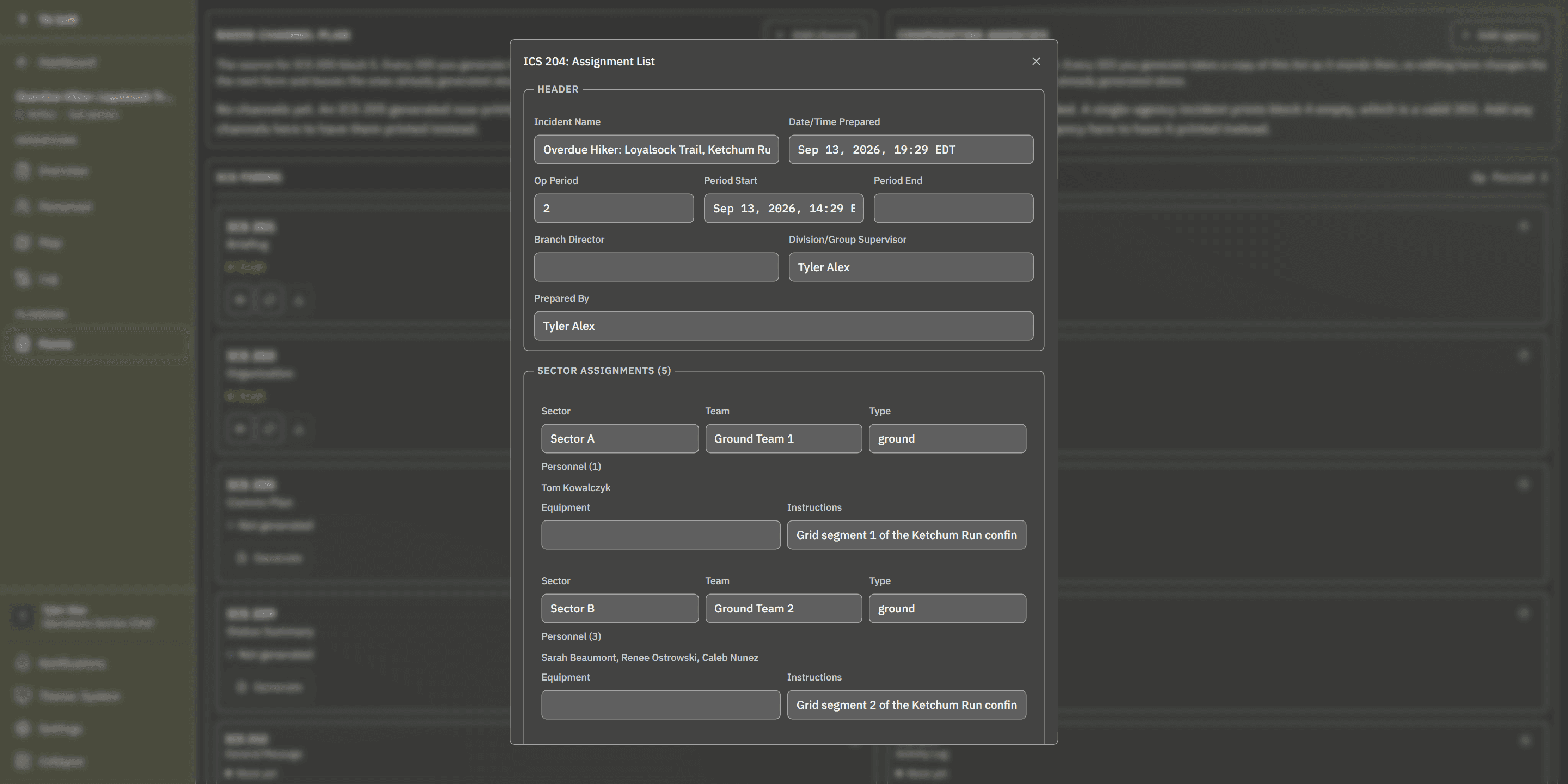 Product screenshot: ICS form auto-fill